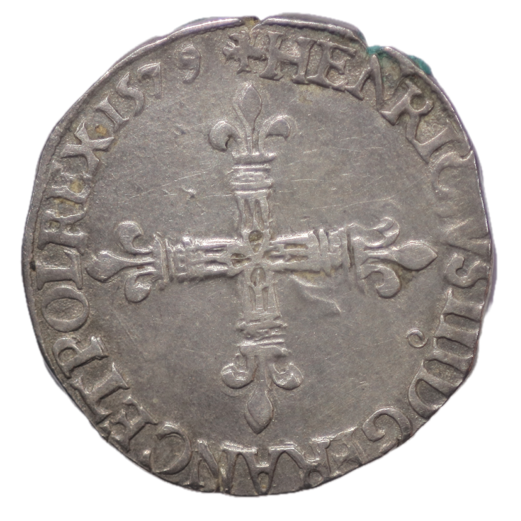 France - Henri III (1574-1589), 1/4 d'écu, 1579, 9 (Rennes)
