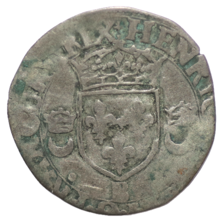 France - Henri II (1547-1559), Douzain aux croissants 1551 B (Rouen)