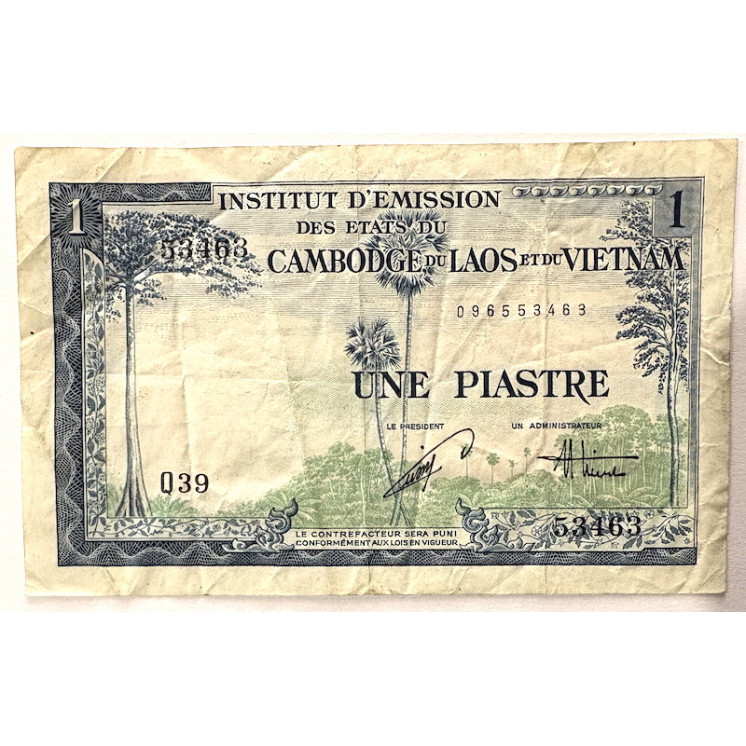 Billet - 1 Piastre, Institut d'Emission des Etats du Cambodge, du Laos et du Vietnam