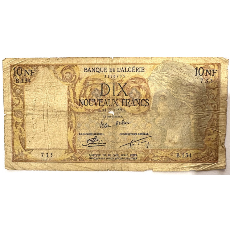 Billet - 10 Nouveaux Francs Algérie et Tunisie, 1959