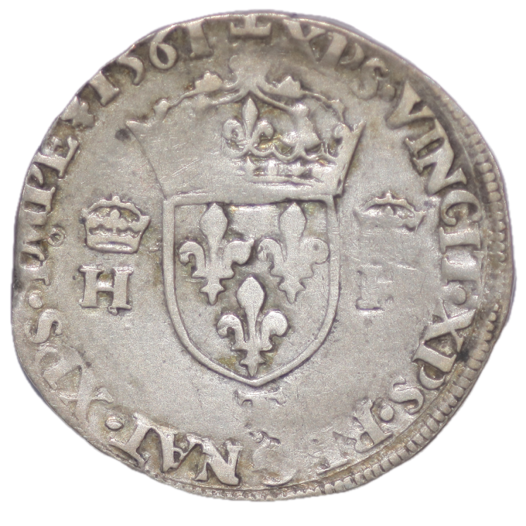 France - Charles,IX (1560-1562), au nom de Henri II, Teston, 1561, T (Nantes)