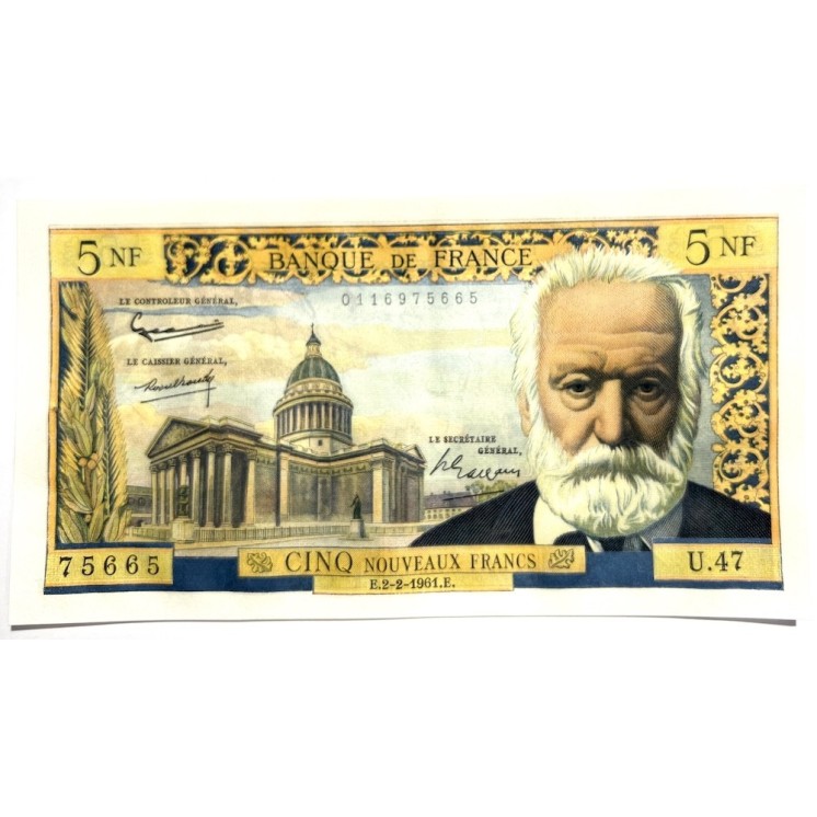 France - 5 Nouveaux Francs Victor Hugo, E.2-2-1961.E.