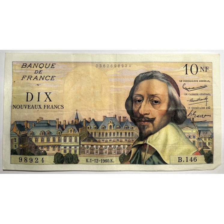 France - 10 Nouveaux Francs Richelieu, K.1-12-1960.K.