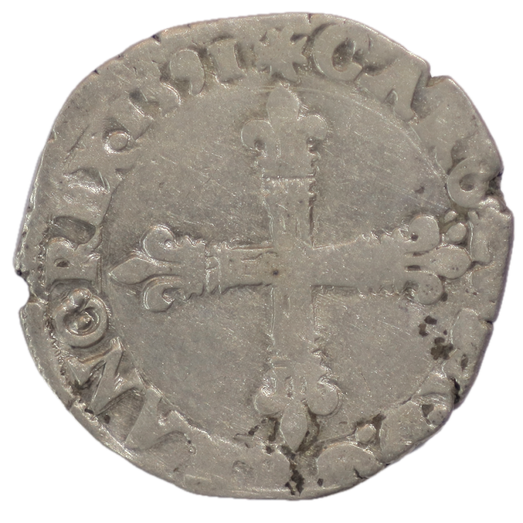 France - Charles X (1589-1590), 1/4 d'écu, 1591, T (Nantes), Double frappe