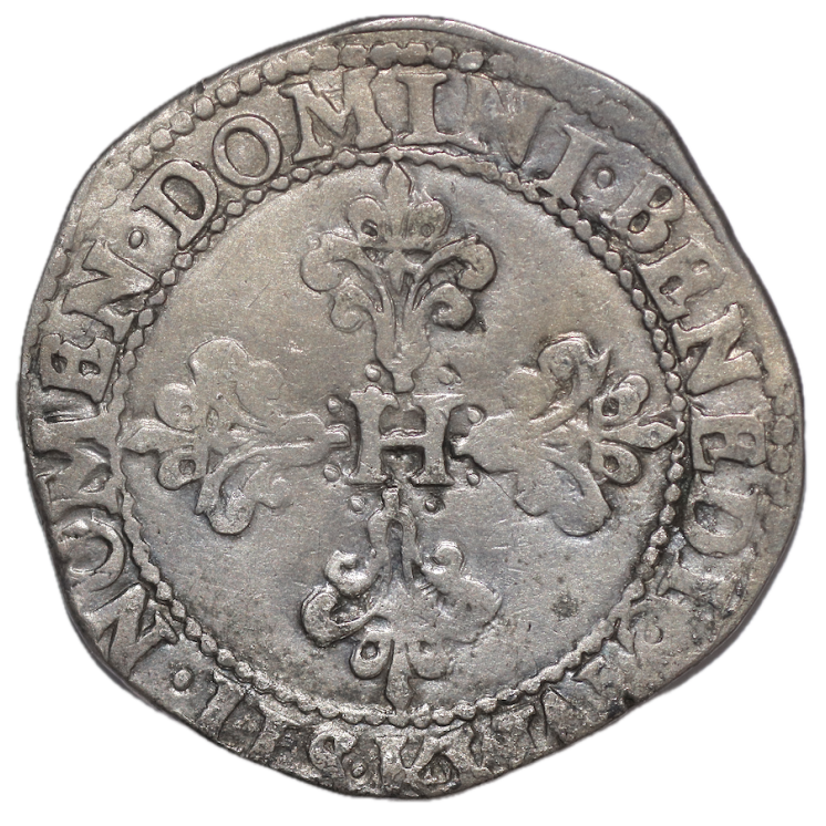 Henri III - France (1574-1589), Franc 1589 B (Rouen) Dup. 1130 var.