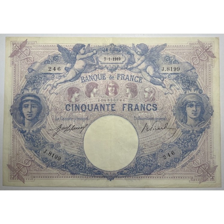 France - 50 Francs Bleu et Rose, 7-1-1919, Rare