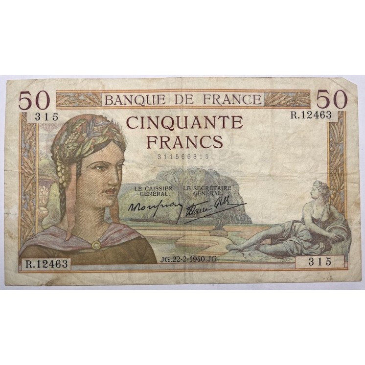 France - 50 Francs Cérès, JG.22-2-1940.JG.
