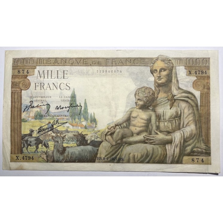 France - 1000 Francs Déesse Déméter, HS.8-4-1943.HS.
