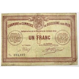 France - 1 Franc, Chambre de commerce de Boulogne-sur-Mer, 1914