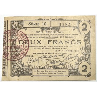 France - 2 Francs, Bon Régional des Ardennes et de la Marne, 1916