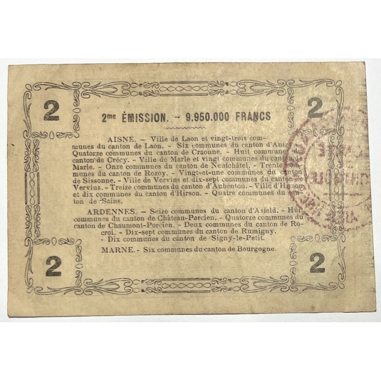 France - 2 Francs, Bon Régional des Ardennes et de la Marne, 1916