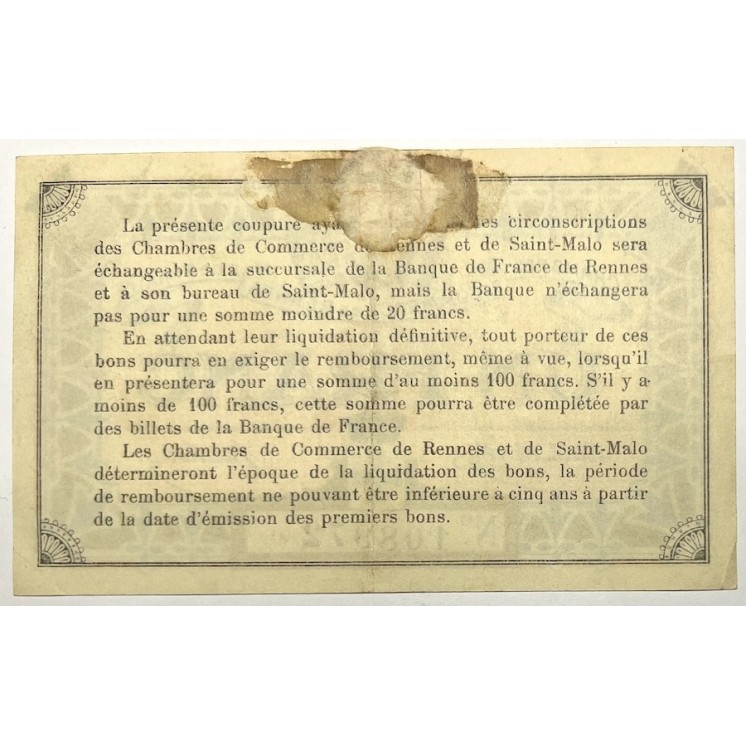 France - 1 Franc, Chambre de Commerce de Rennes et de St Malo, 1915