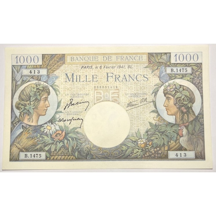 France - 1000 Francs, Commerce et Industrie, 6 Février 1941, B.1475