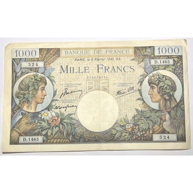 France - 1000 Francs Commerce et Industrie, Paris, le 6 Février 1941, D.1465