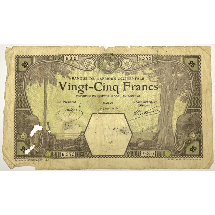 Afrique occidentale - 25 Francs, 10 Juin 1926