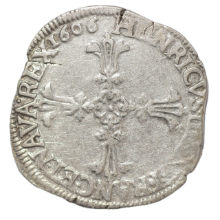 France - Henri IV (1589-1610), 1/4 d'Ecu, 1606, 9 (Rennes)