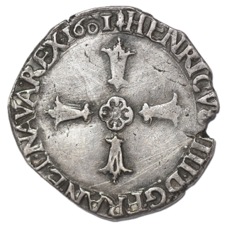 France - Henri IV (1589-1610), 1/4 d'Ecu, 1601, H (La Rochelle)