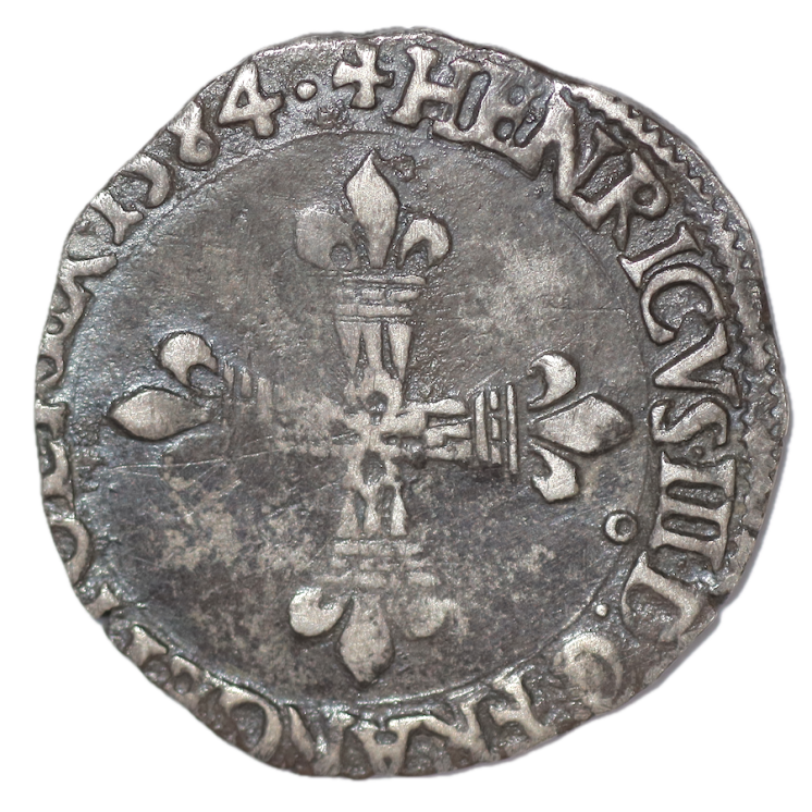 France - Henri III (1574-1589), 1/8 d'Ecu, 1584, O ( Riom)