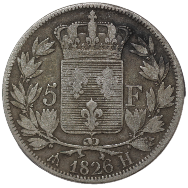 France - Charles, X (1824-1830), 5 Francs 1826, H (La Rochelle)
