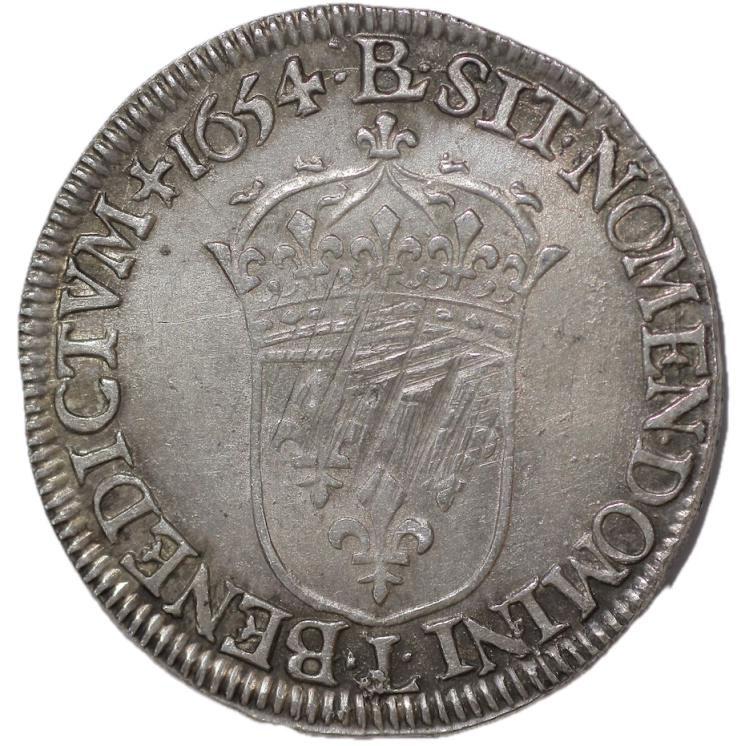 France - Louis XIV (1643-1715), 1/2 Ecu, 1654, L (Bayonne)