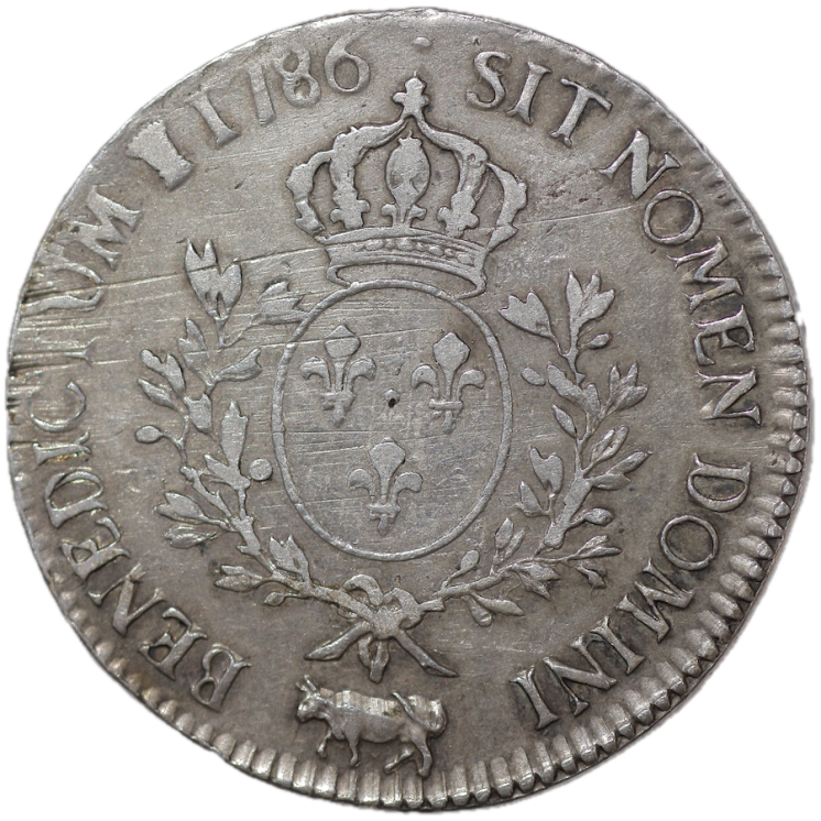 France - Louis XVI (1774-1793), Ecu aux branches d'olivier du Bearn, 1786, Pau