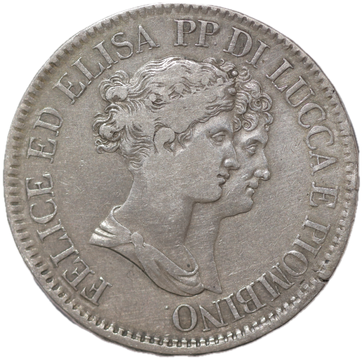Italie - Lucques et Pombino, Felix et Elisa ( 1805-1814), 5 Franchi, 1808