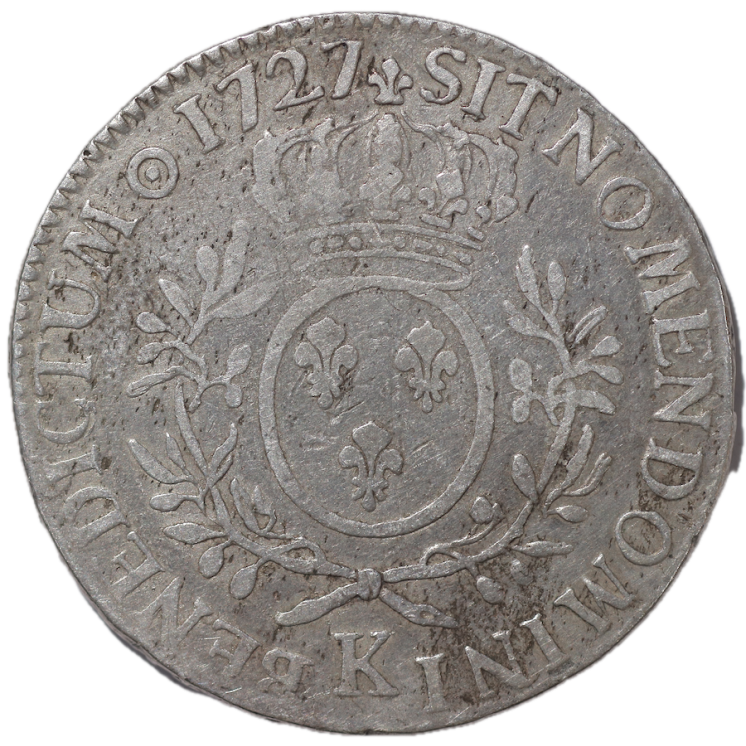 France - Louis XV (1715-1774), Ecu aux branches d'olivier, 1727, K (Bordeaux)