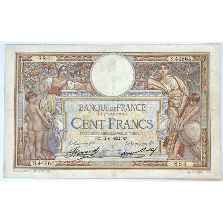 France - 100 Francs Luc Olivier Merson, BZ.14-6-1934.BZ.