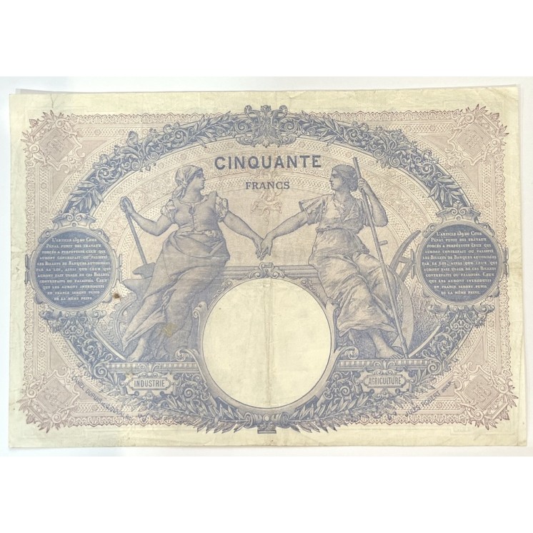 France - 50 Francs Bleu et Rose, 10-8-1916