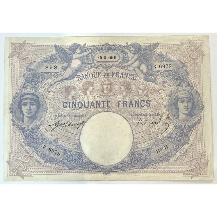 France - 50 Francs Bleu et Rose, 10-8-1916