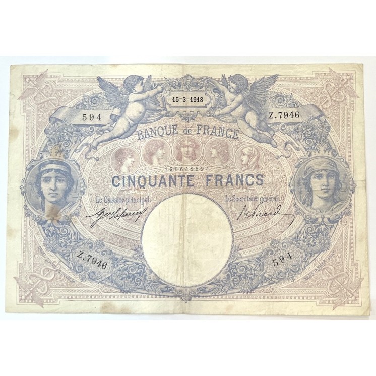 France - 50 Francs Bleu et Rose, 15-3-1918
