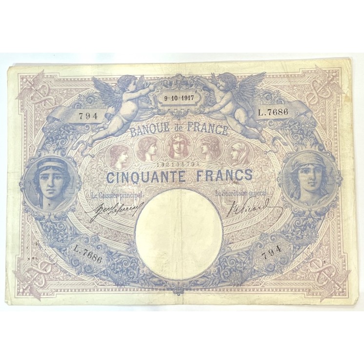 France - 50 Francs Bleu et Rose, 9-10-1917
