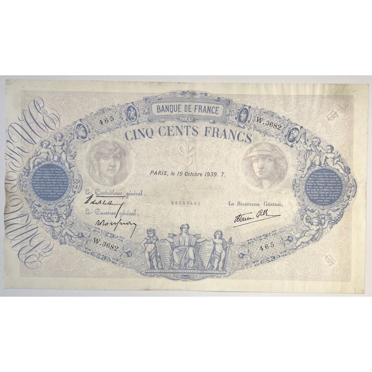 France - 500 Francs Bleu et Rose, 19 octobre 1939