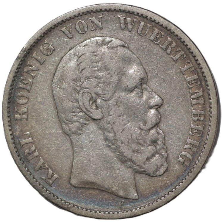 Allemagne - Charles 1er  (1864-1891), 5 Mark, 1876, F