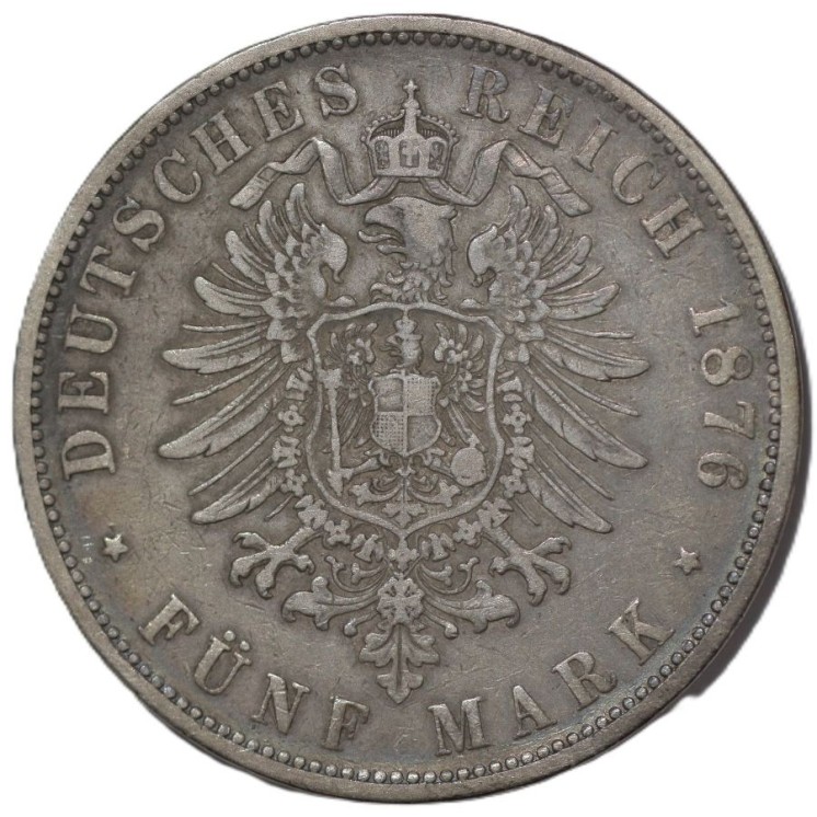 Allemagne - Charles 1er  (1864-1891), 5 Mark, 1876, F