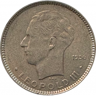 5 Francs Belgique 1936 Leopold III