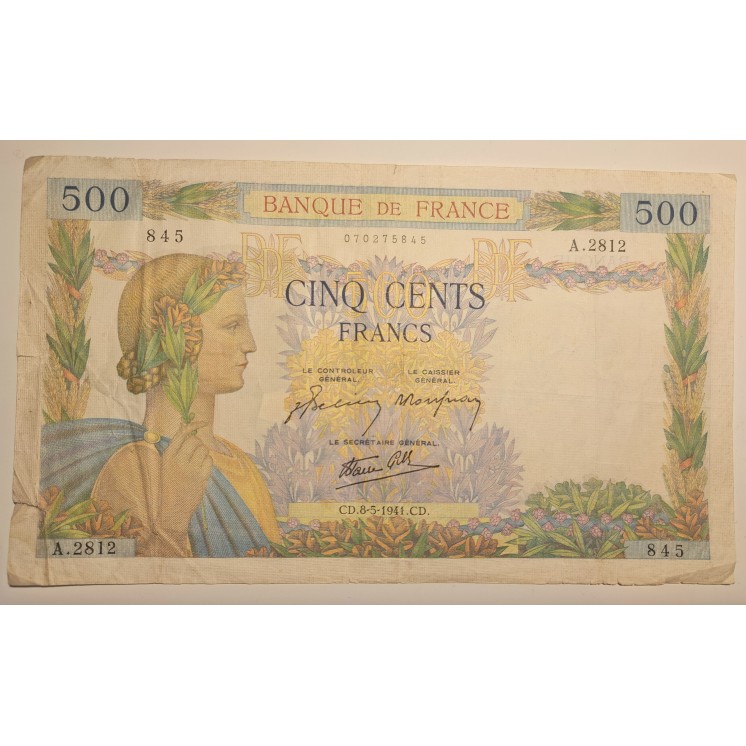 Billet de 500 Francs "La Paix", CD.8-5-1941.CD (A2812)