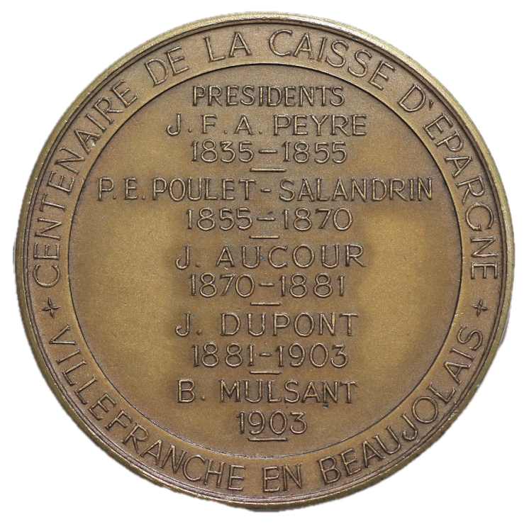 Jeton - Centenaire de la caisse d'épargne, Villefranche en Beaujolais, 1935