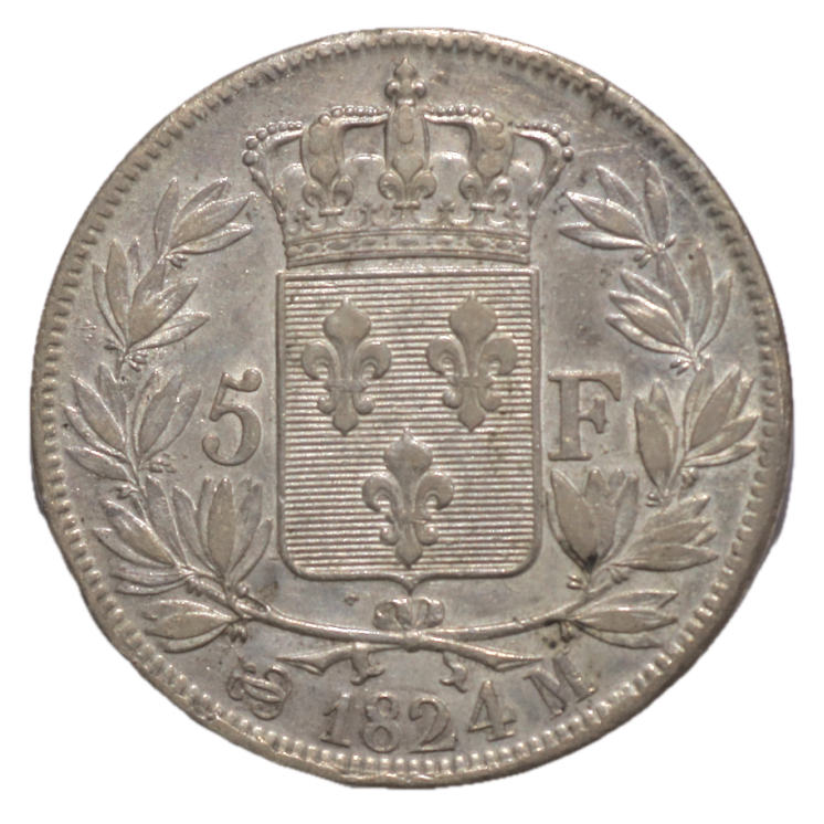 France - Louis XVIII (1815-1824), 5 Francs, 1824, M (Toulouse)