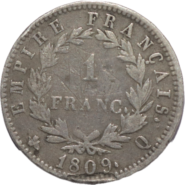 France - Napoléon Ier (1804-1814), 1 franc 1809, Q (Perpignan)