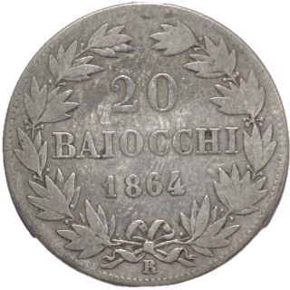 Vatican - Pie IX (1846-1872), 20 Baiocchi 1864, R (Rome)