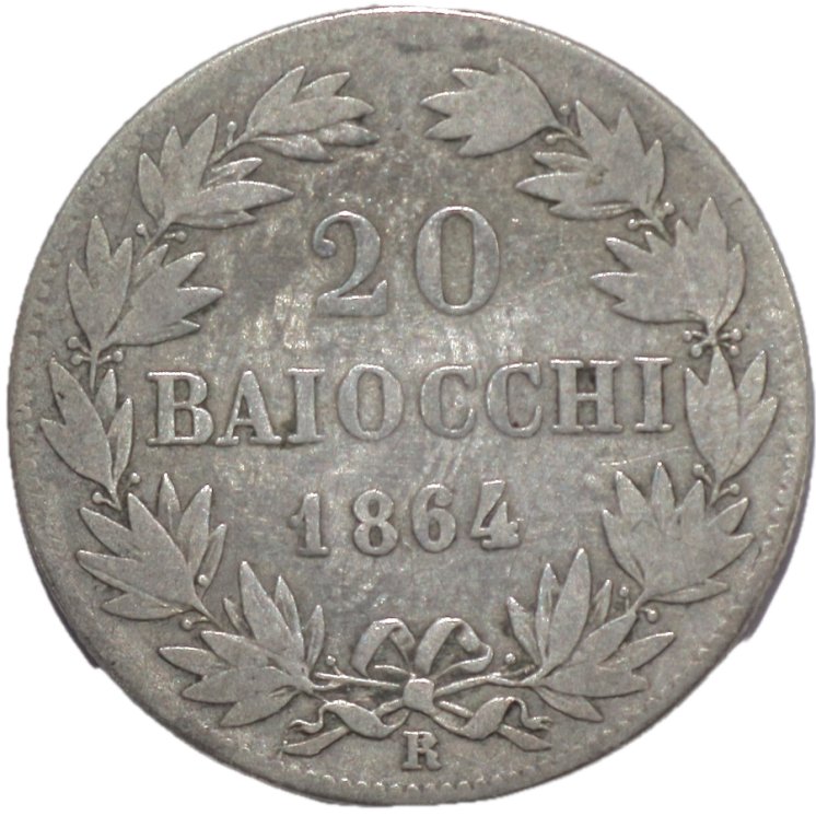 Vatican - Pie IX (1846-1872), 20 Baiocchi 1864, R (Rome)