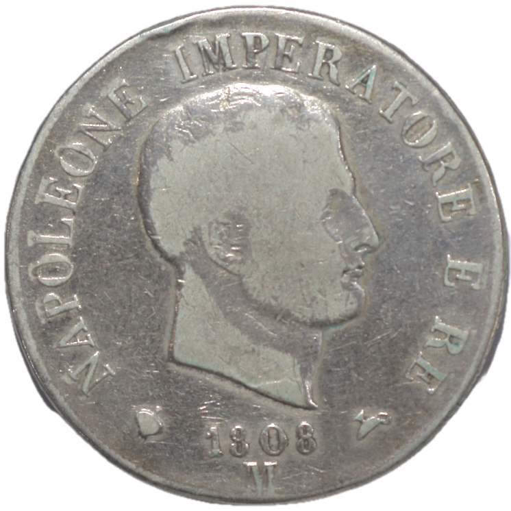 Italie - Napoléon Ier (1804-1814), 5 Lires 1808, M (Milan)