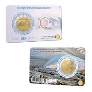 2026 - Belgique 2€, Coincard, 100 ans du train, UNC