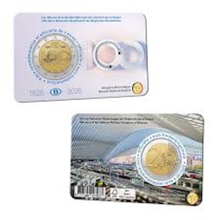2026 - Belgique 2€, Coincard, 100 ans du train, UNC