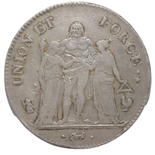 France - République, An 6 (1798), Union et Force, 5 Francs, A (Paris)