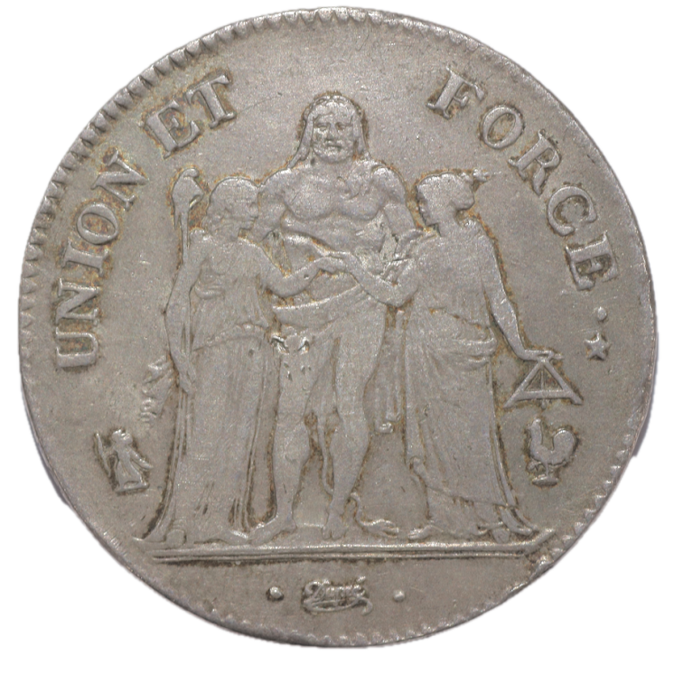 France - République, An 6 (1798), Union et Force, 5 Francs, A (Paris)