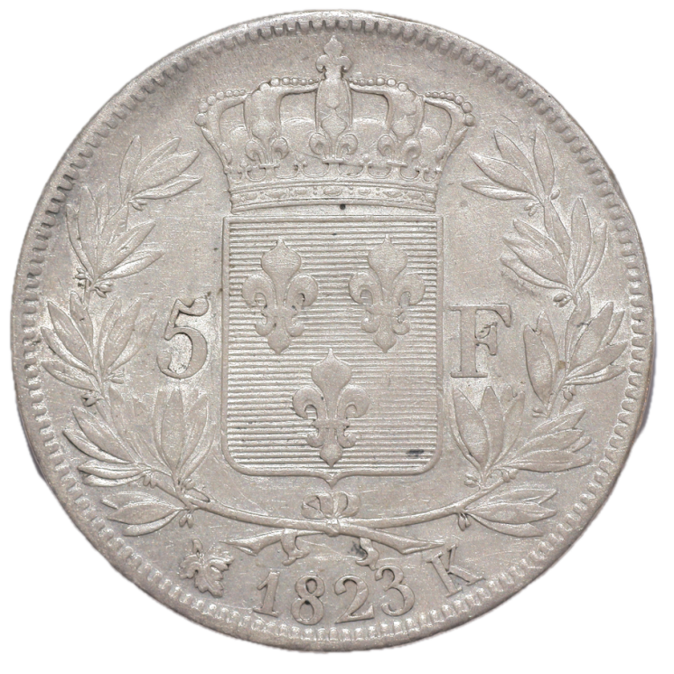 France - Louis XVIII (1815-1824), 5 Francs, 1823, K (Bordeaux)