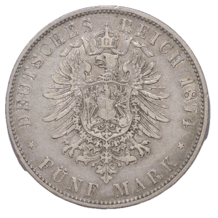 Allemagne, Bavière - Ludwig II (1864-1886), 5 Mark, 1874