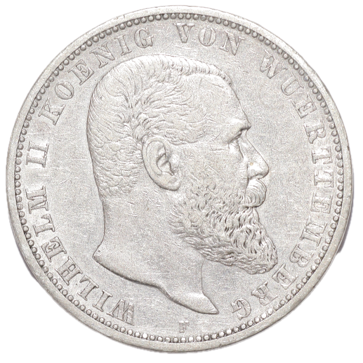 Allemagne - Guillaume II de Wurtenberg (1892-1913), 5 Mark, 1903